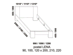Jednopostel Lena z masivu – rozměrový nákres. Plné zadní čelo. Provedení: masivní buk. Kvalitní postel. Česká výroba.