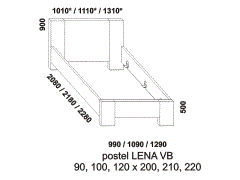 Jednopostel Lena z masivu – rozměrový nákres. Plné zadní čelo. Vysoké bočnice. Provedení: masivní buk. Více barevných odstínů. Kvalitní postel. Česká výroba.