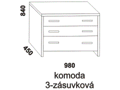 Komoda Lena 3zásuvková – rozměrový nákres. Provedení: masivní dub. Kvalitní konstrukce. Česká výroba.