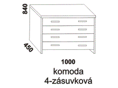 Komoda Lena 4zásuvková – rozměrový nákres. Provedení: masivní buk, dub. Kvalitní konstrukce. Česká výroba.