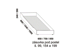 Zásuvka pod postel Lena – rozměrový nákres. Provedení: dub – dýha nebo masiv. Praktický úložný prostor. Vysoká kvalita.