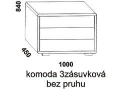Komoda Melania 3zásuvková z masivu – rozměrový nákres. Zásuvka komody bez pruhu. Provedení: masivní buk, jádrový buk. Více barevných odstínů. Vysoká kvalita.