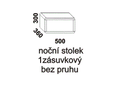 Noční stolek Melania 1-zásuvkový z masivu - rozměrový nákres. Zásuvka bez pruhu. Provedení: masivní buk, jádrový buk. Více barevných odstínů. 