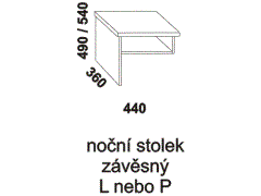 Noční stolek Stela závěsný z masivu. Rozměrový nákres. Provedení: masivní buk. Více barevných odstínů. Kvalitní konstrukce. Český výrobek.