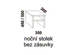 Noční stolek Junior bez zásuvky - rozměrový nákres. Provedení: masivní buk. Český výrobek. Vysoká kvalita.