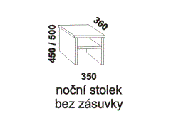 Noční stolek Junior bez zásuvky – rozměrový nákres. Provedení: masivní buk. Český výrobek. Vysoká kvalita.