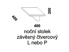 Závěsný noční stolek čtvercový. Rozměrový nákres. Provedení: masivní dub, buk. Český výrobek. Vysoká kvalita.