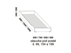 Zásuvka pod postel – rozměrový nákres. Provedení: buk – dýha nebo masiv. Praktický úložný prostor. Vysoká kvalita.