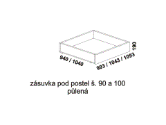 Zásuvka půlená pod postel Gita - rozměrový nákres. Provedení: LTD. Široká nabídka barevných dezénů. Kvalitní zpracování.