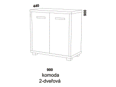 Komoda Notaxo s dvířky - rozměrový nákres. Kvalitní výrobek. Provedení LTD. Více barevných dezénů. Vhodná do ložnice. 