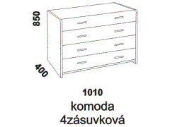 Komoda Mona 4zásuvková z masivu – rozměrový nákres. Vysoká kvalita. Provedení: jádrový buk. Více barevných odstínů. Povrchová úprava: lak.