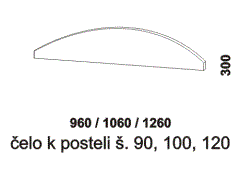 Čelo k jednolůžku Hana z masivu, rozměry Čelo k jednolůžkové posteli Hana z masivu. Rozměrový nákres. Kvalitní zpracování. Česká výroba.
