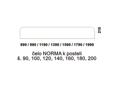 Čelo Norma k posteli Hana z masivu, rozměry Čelo Norma k posteli Hana z masivu. Rozměrový nákres. Výška čela od horní hrany rámu postele je 21 cm. Česká výroba.