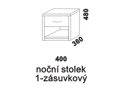 Noční stolek Hana, jednozásuvkový, masiv nebo dýha, rozměry Noční stolek Hana jednozásuvkový - rozměrový nákres. Přírodní dýha nebo masiv. Různé druhy dřevin. Kvalitní konstrukce. Česká výroba.