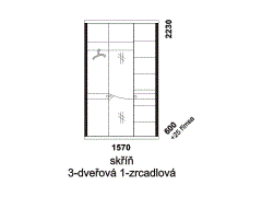Skříň 3-dveřová Nikola, se zrcadlem, masiv a přírodní dýha, rozměry Skříň Nikola 3-dveřová se zrcadlem - rozměrový nákres. Vhodná do ložnice. Masiv v kombinaci s přírodní dýhou. Různé druhy dřevin. Česká výroba.
