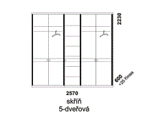Skříň 5-dveřová Nikola, masiv a přírodní dýha, rozměry Skříň Nikola 5-dveřová - rozměrový nákres. Vhodná do ložnice. Masiv v kombinaci s přírodní dýhou. Různé druhy dřevin. Česká výroba.