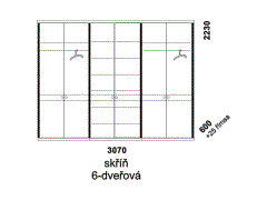 Skříň 6-dveřová Nikola, masiv a přírodní dýha, rozměry Skříň Nikola 6-dveřová - rozměrový nákres. Vhodná do ložnice. Masiv v kombinaci s přírodní dýhou. Různé druhy dřevin. Česká výroba.