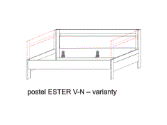 Postel Ester V-N, varianty, rozměry Postel Ester V-N – varianty. Levé nebo pravé čelo vysoké. Na výběr jsou rovné nebo zaoblené hrany čel postele.