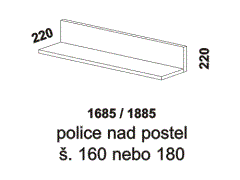 Police nad postel Line, lamino, rozměry Police nad postel Line - rozměrový nákres. Provedení: LTD. Široká nabídka barevných odstínů. Česká výroba. Kvalitní zpracování.