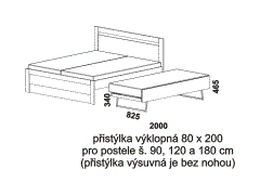 Přistýlka Line, lamino, rozměry Přistýlka Line, výsuvná nebo výklopná - rozměrový nákres. Více barevných odstínů. Česká výroba. Vysoká kvalita.