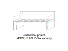 Rozkládací postel Move Plus P-N, varianty, rozměry Rozkládací postel Move Plus P-N – varianty. Do postelí lze použít systém matrací sedák a opěrák nebo 3dílnou matraci.