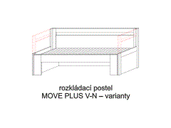 Rozkládací postel Move Plus V-N, varianty, rozměry Rozkládací postel Move Plus V-N – varianty. Do postelí lze použít systém matrací sedák a opěrák nebo 3dílnou matraci.