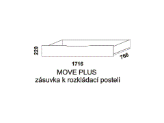 Zásuvka pod rozkládací postel Move Plus, lamino, rozměry Zásuvka pod rozkládací postel Move Plus - rozměrový nákres. Provedení: LTD. Praktický úložný prostor. Český výrobek.