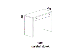Toaletní stolek, česká výroba, rozměry Toaletní stolek - rozměrový nákres. Provedení: masiv nebo lamino. Více barevných odstínů. Český výrobek.